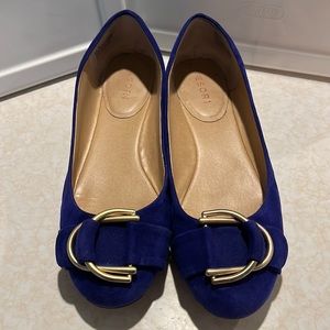 Used, Tesori, size 9, flats, valvet texture, blue
